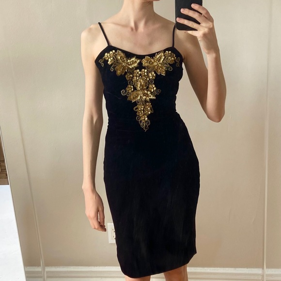 Vintage Black Velvet Wiggle Dress - Picture 1 of 9